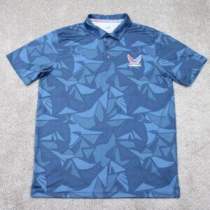 Puma Volition Polo Shirt Mens Medium Blue Geometric Golf Stretch Short Sleeve